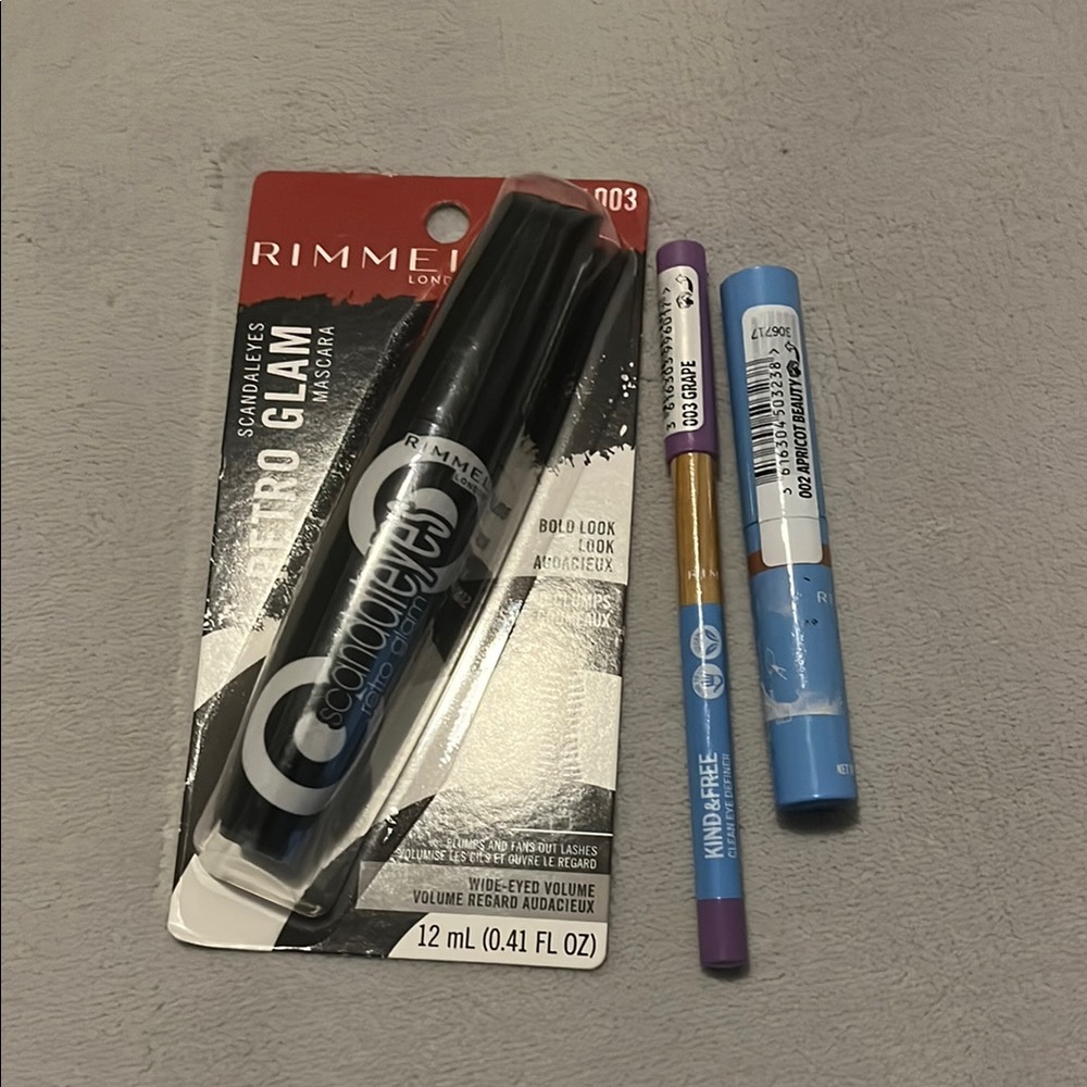 NWT Rimmel London Extreme Black Mascara and Eyeliner and Lipbalm